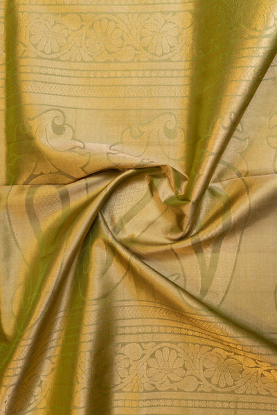 Elaichi green floral brocade pure soft silk saree