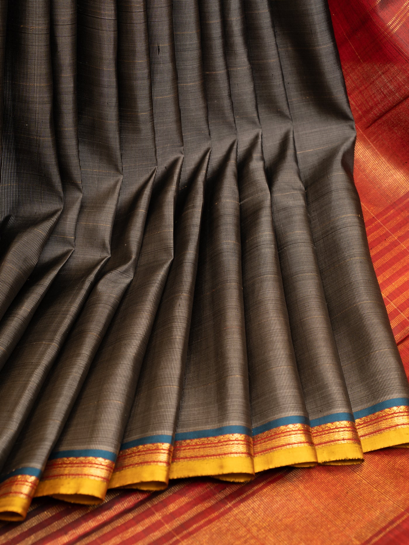 Elephant Grey small border pure Kanchipuram silk saree