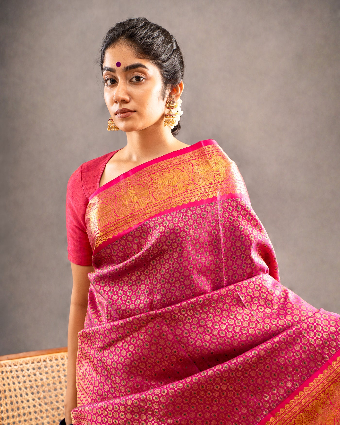 Magenta Brocade Pure Zari Kanchipuram Silk Saree - Clio Silks