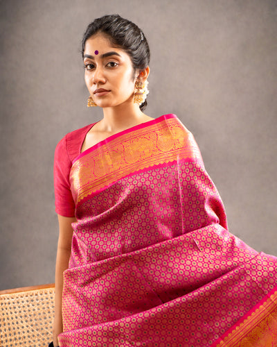 Magenta Brocade Pure Zari Kanchipuram Silk Saree - Clio Silks