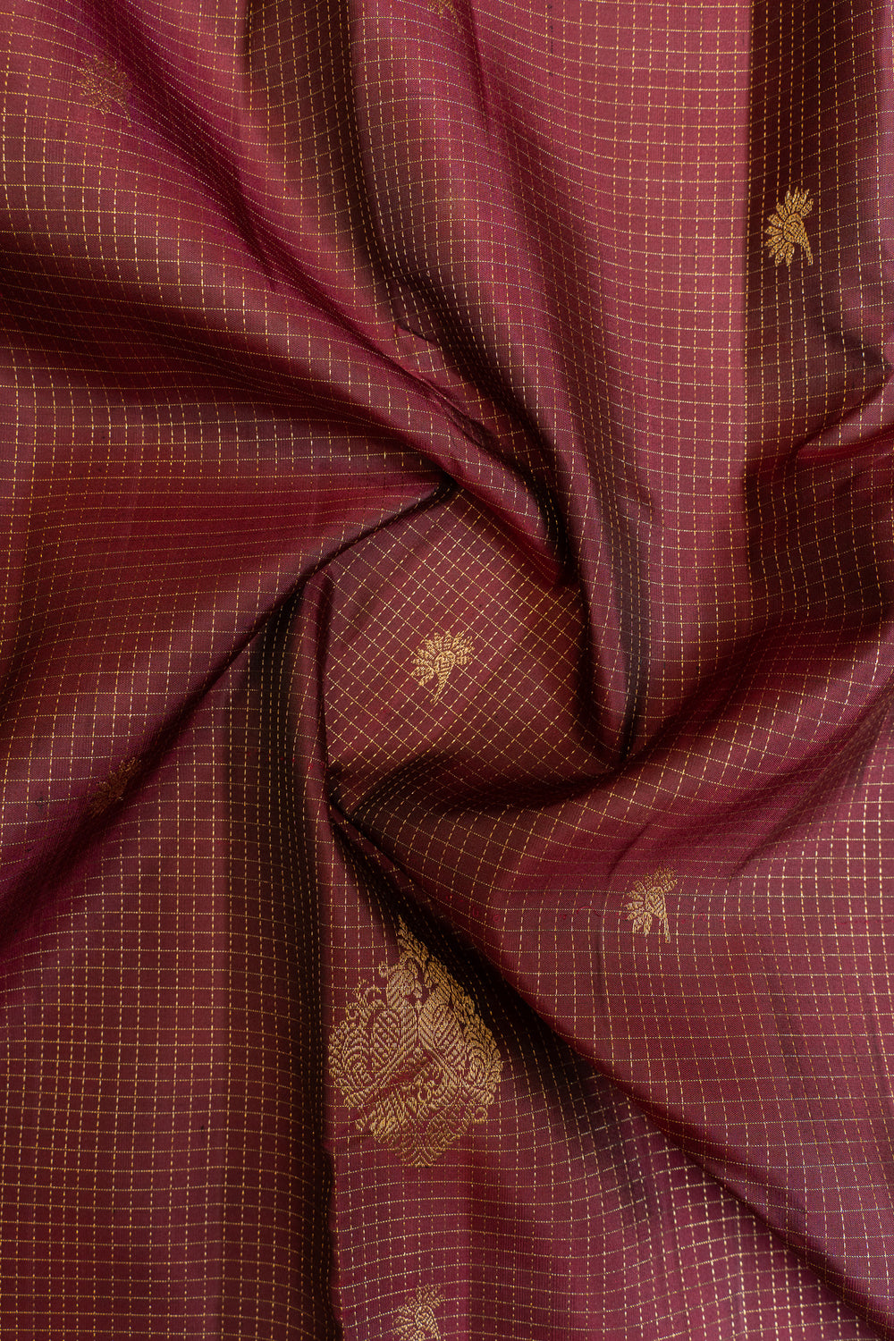 Maroon and blue vairaoosi checks pure Kanchipuram silk saree