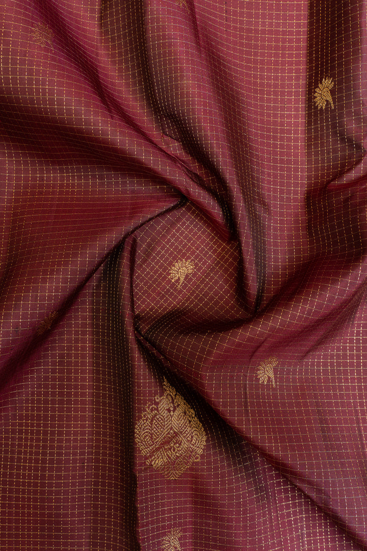 Maroon and blue vairaoosi checks pure Kanchipuram silk saree