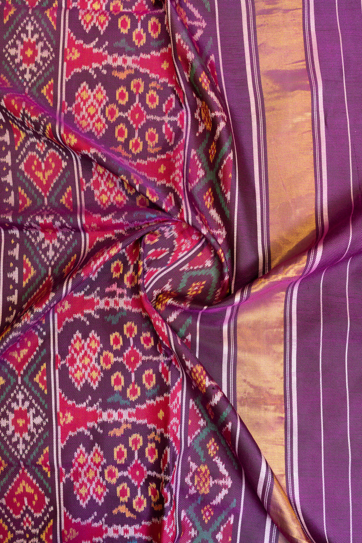 Purple twill pure ikat patan patola silk saree