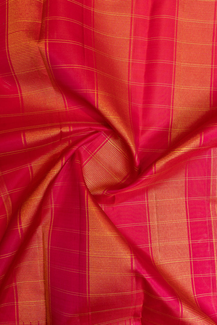 Dark blue and peach zari checks rettai pettu pure Kanchipuram silk saree