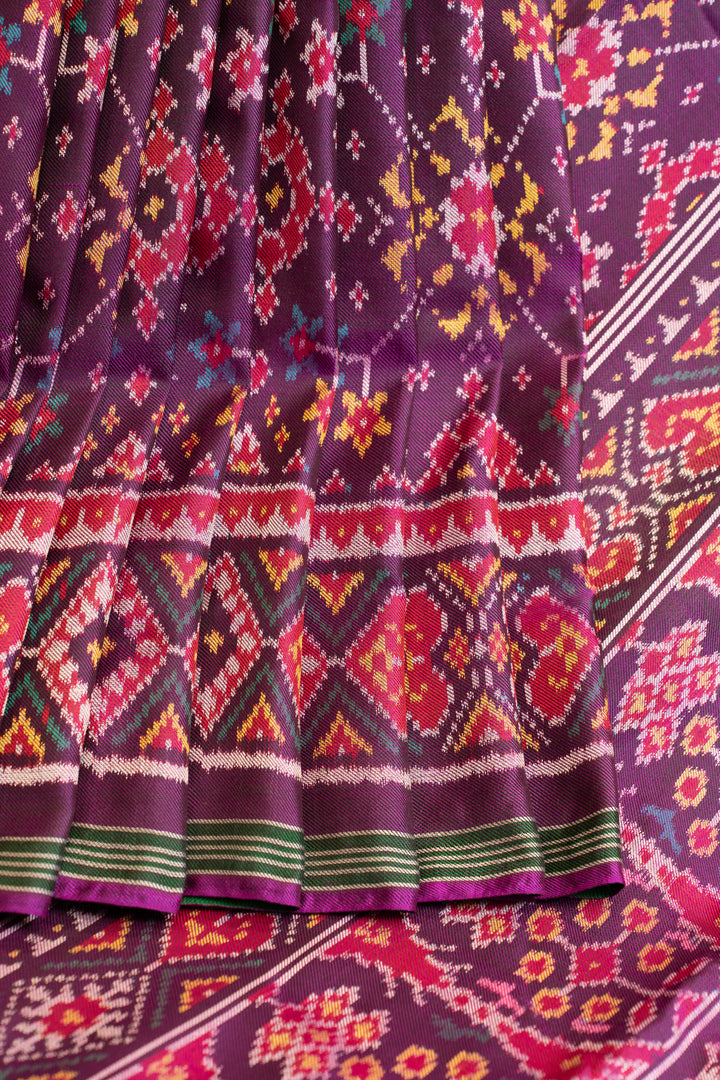 Purple twill pure ikat patan patola silk saree