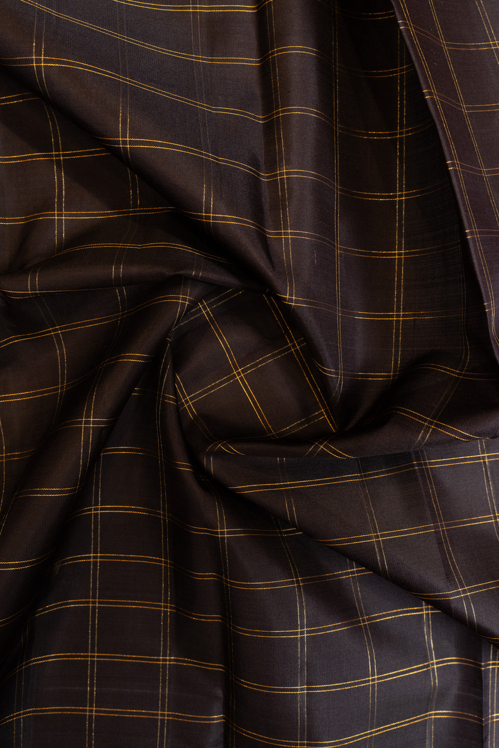 Dark blue and peach zari checks rettai pettu pure Kanchipuram silk saree