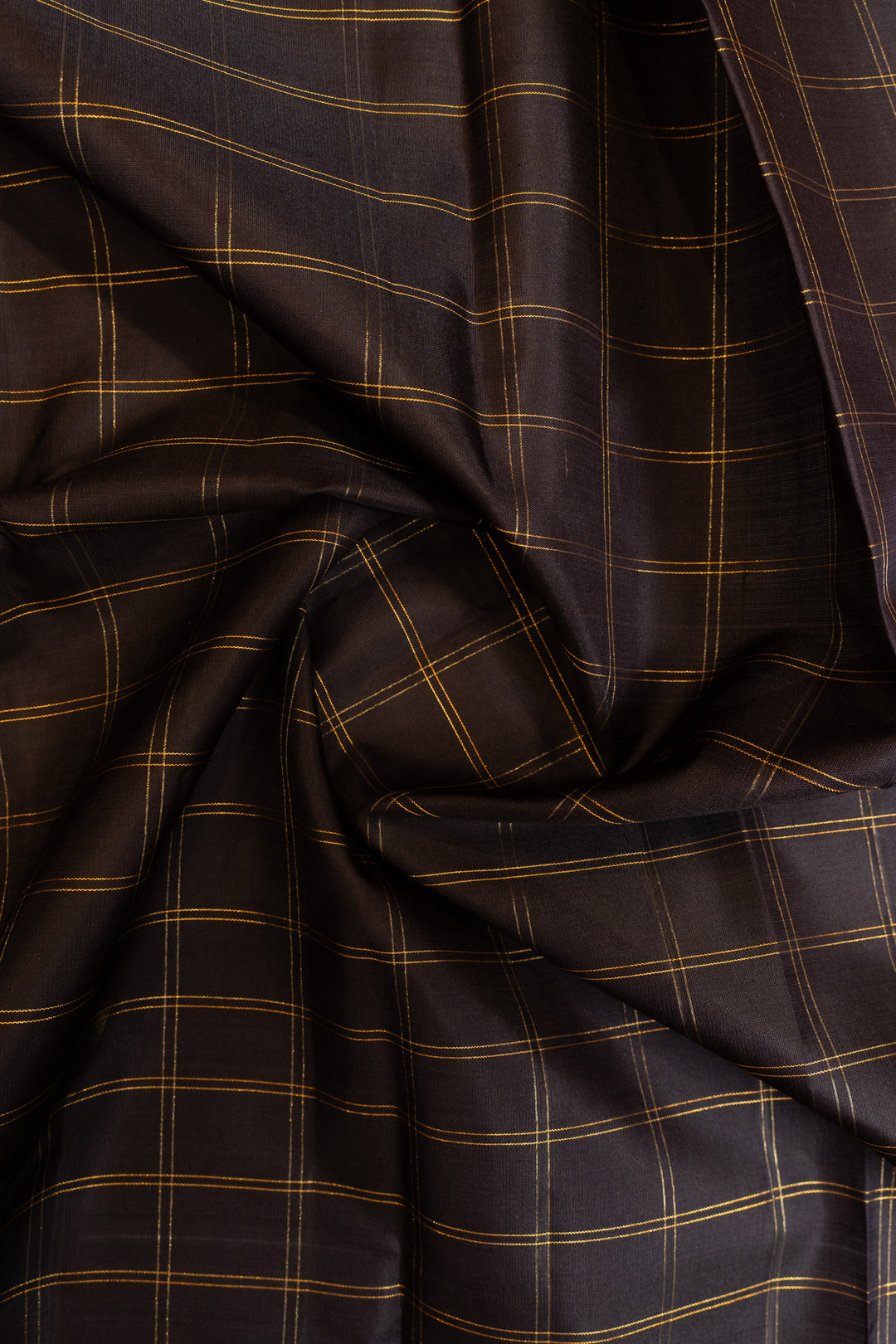 Dark blue and peach zari checks rettai pettu pure Kanchipuram silk saree