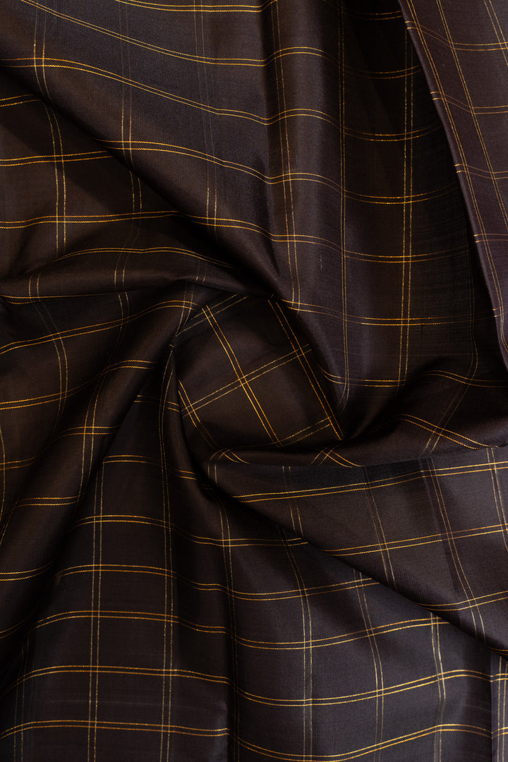 Dark blue and peach zari checks rettai pettu pure Kanchipuram silk saree