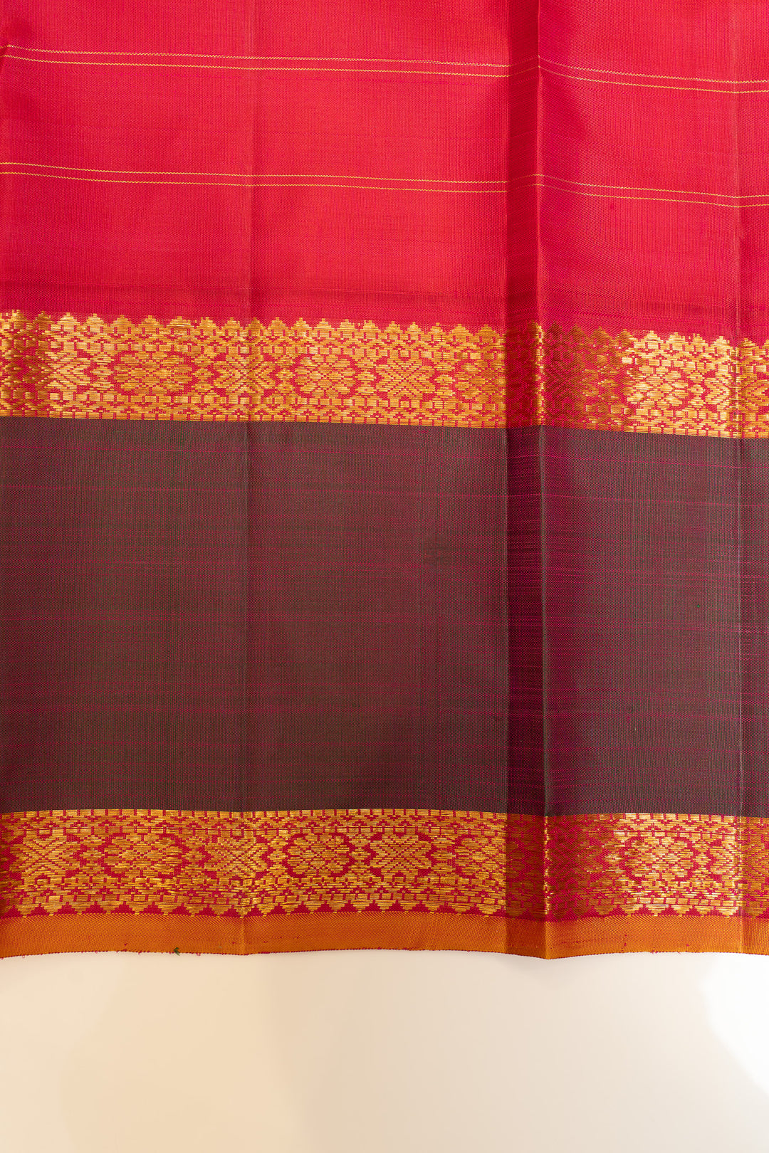 Dark blue and peach zari checks rettai pettu pure Kanchipuram silk saree