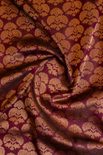 Wine purple floral brocade pure soft silk saree