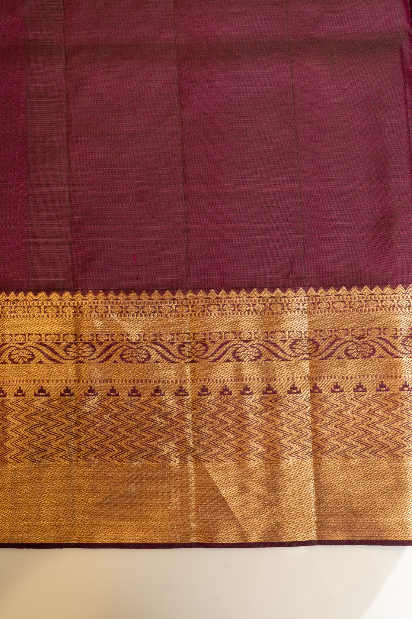 Wine purple floral brocade pure soft silk saree