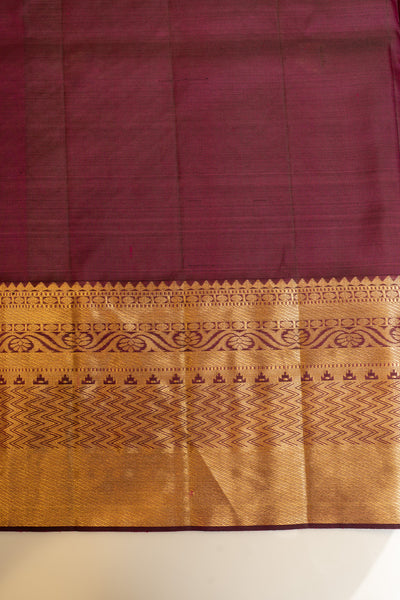 Wine purple floral brocade pure soft silk saree