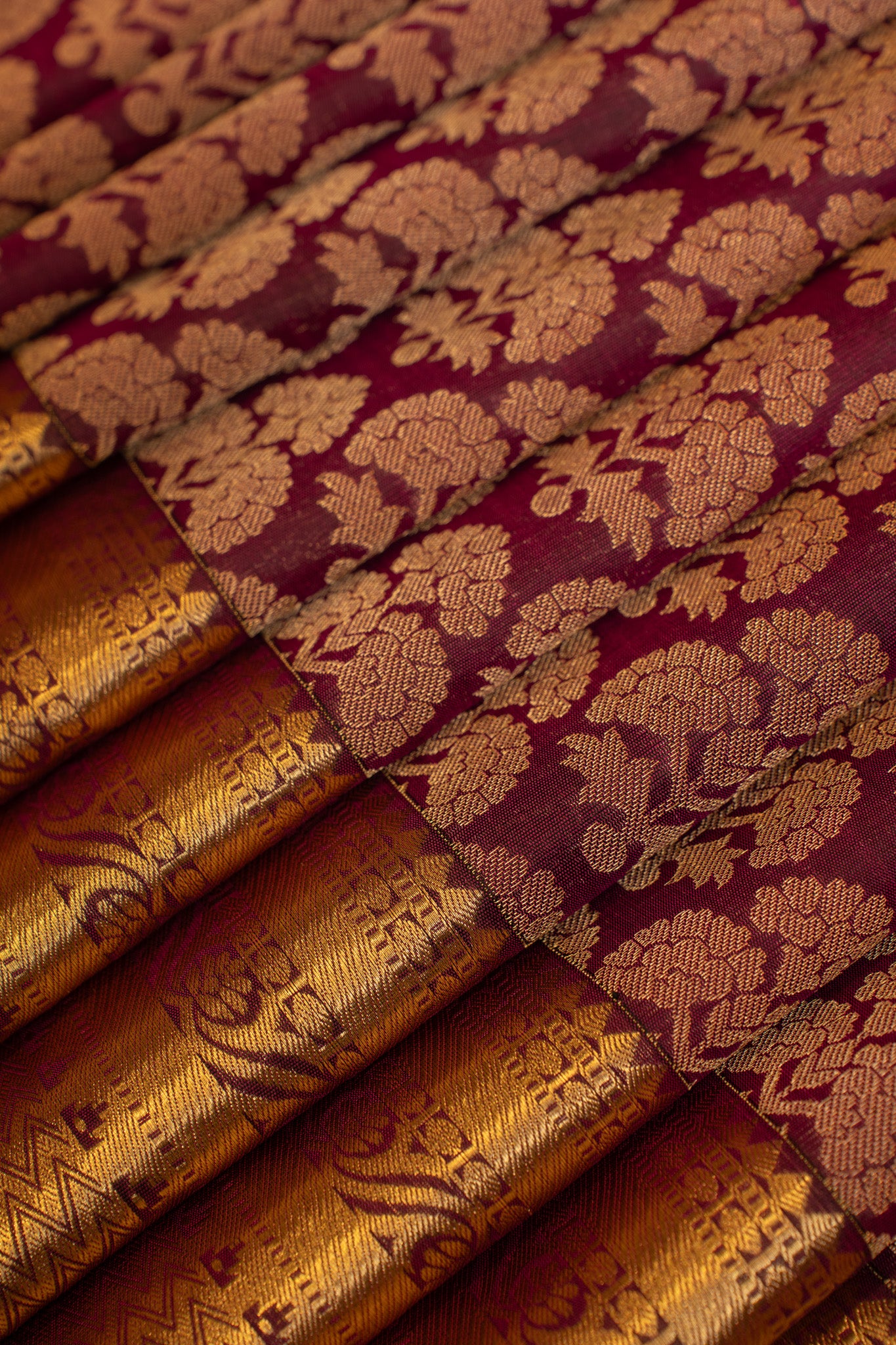 Wine purple floral brocade pure soft silk saree