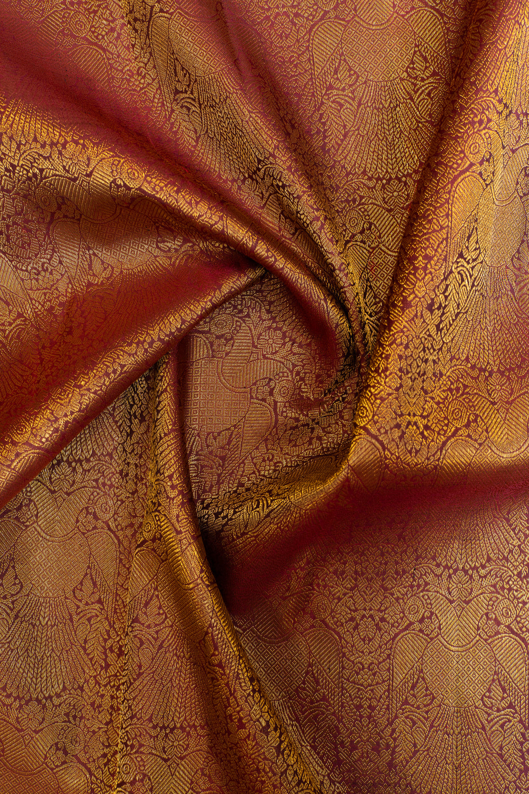 Sangria red iruthalaipakshi brocade pure Kanchipuram silk saree