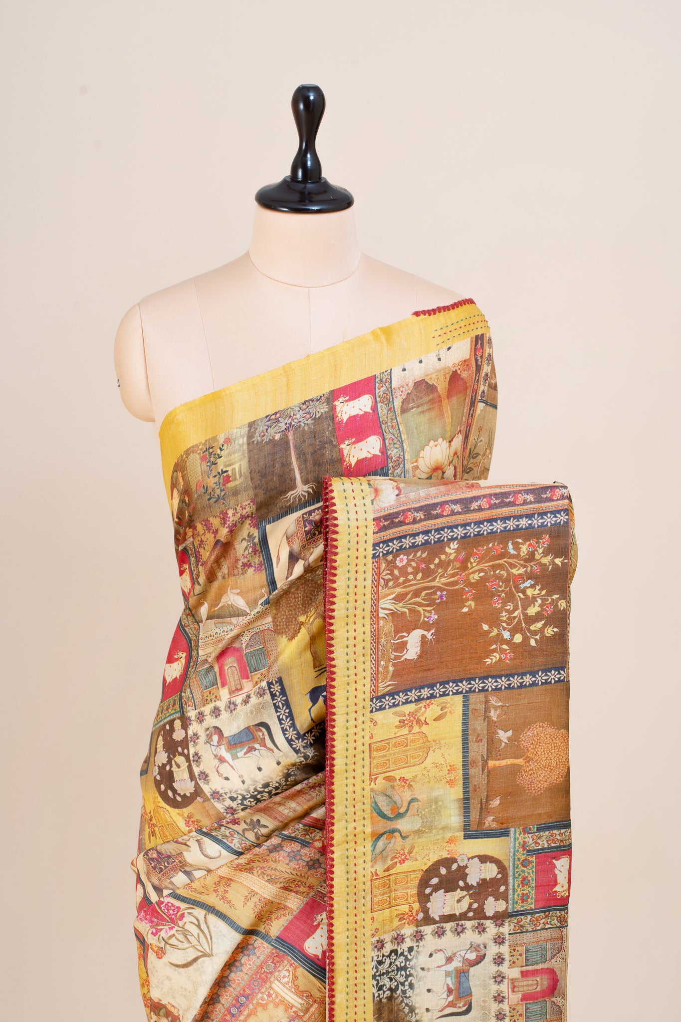 Mustard Pichwai Dupian Pure Tussar Saree