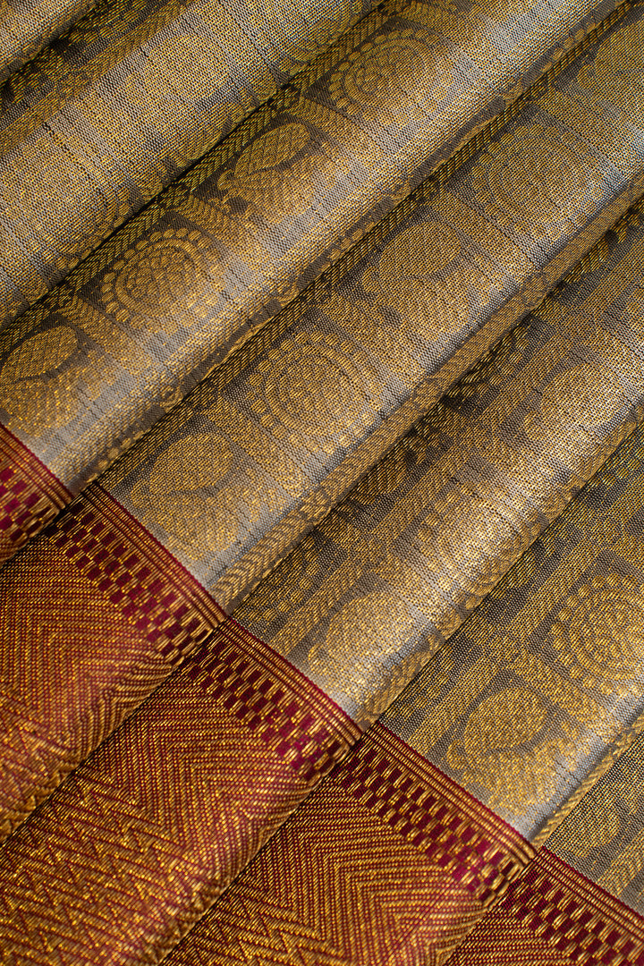 Silver grey annam chakram brocade pure Kanchipuram silk saree
