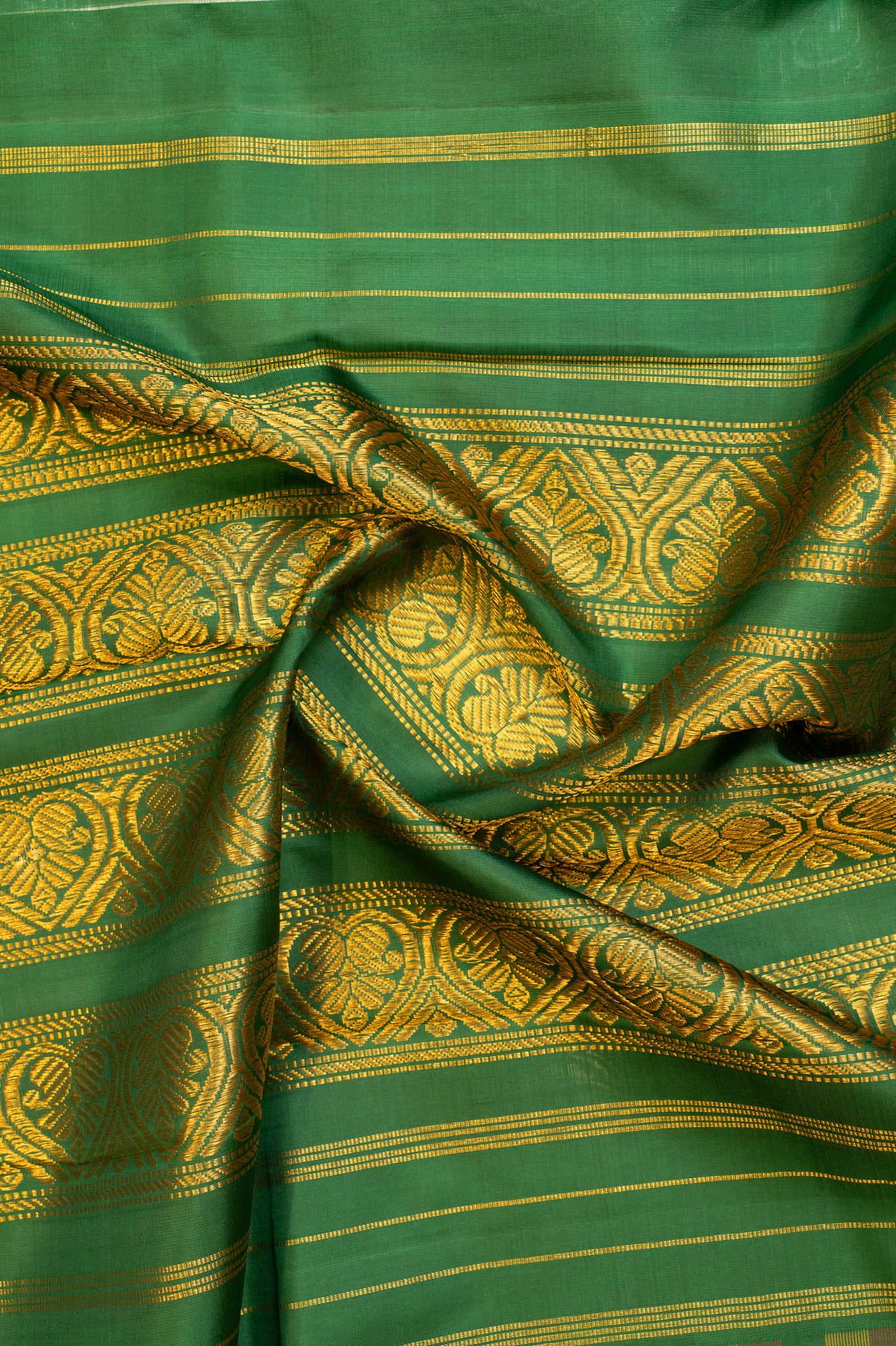 Green multi checks pure Kanchipuram silk saree