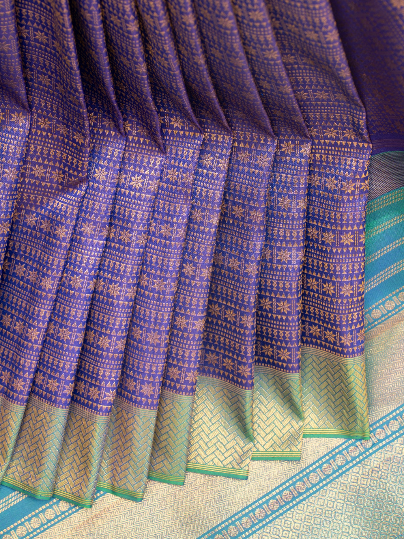 Indigo blue pure zari brocade Kanchipuram silk saree