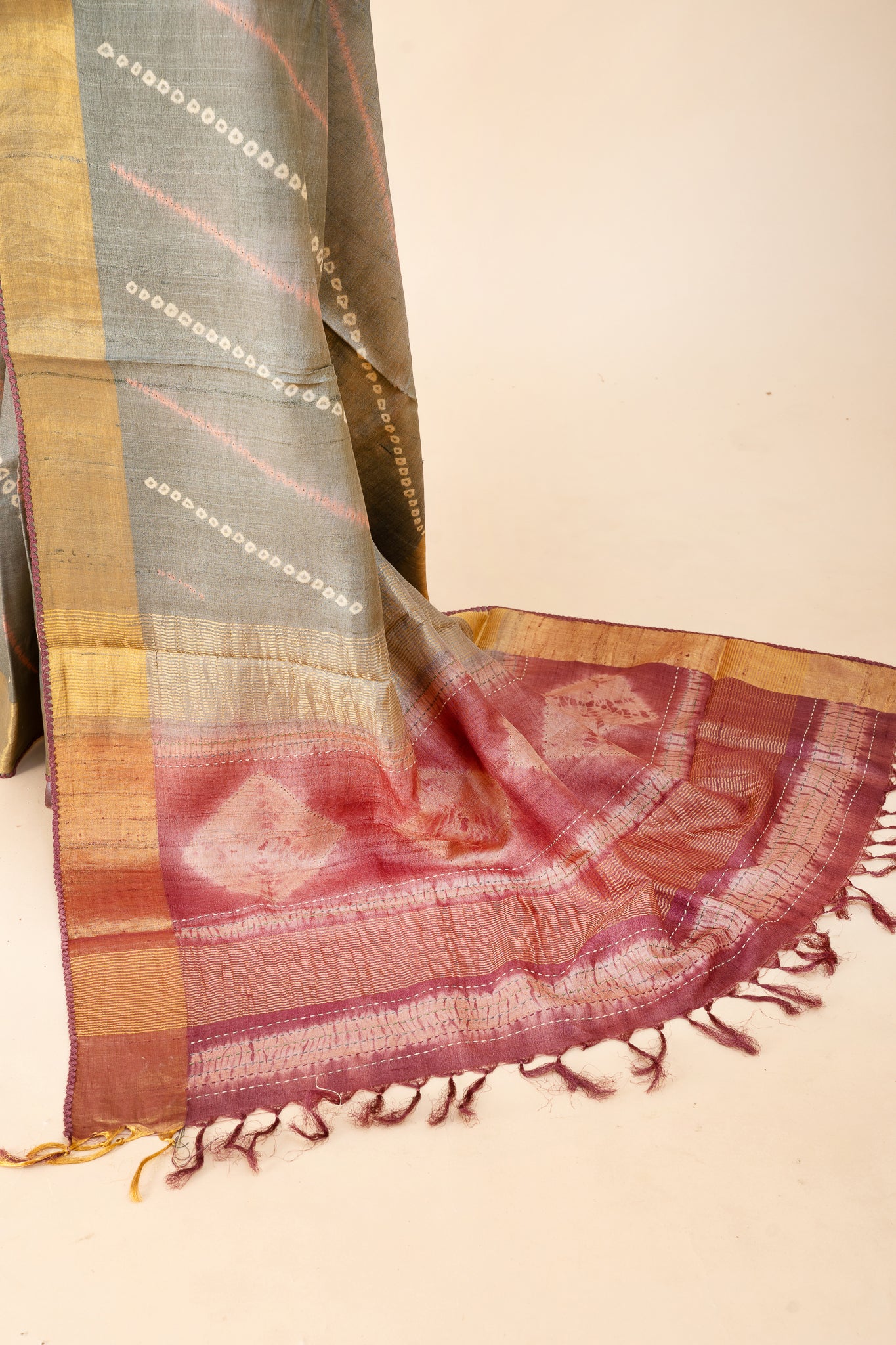 Grey Bandhani Pure Tussar Saree