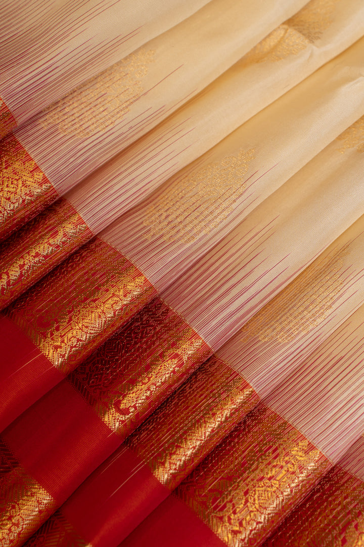 Pearl white and red pure soft silk saree
