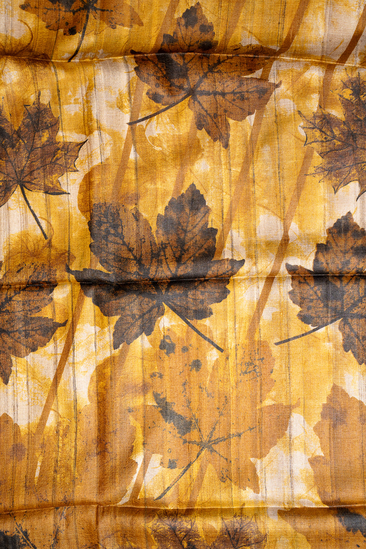 Mustard Hand Printed Pure Tussar Saree - Clio Silks