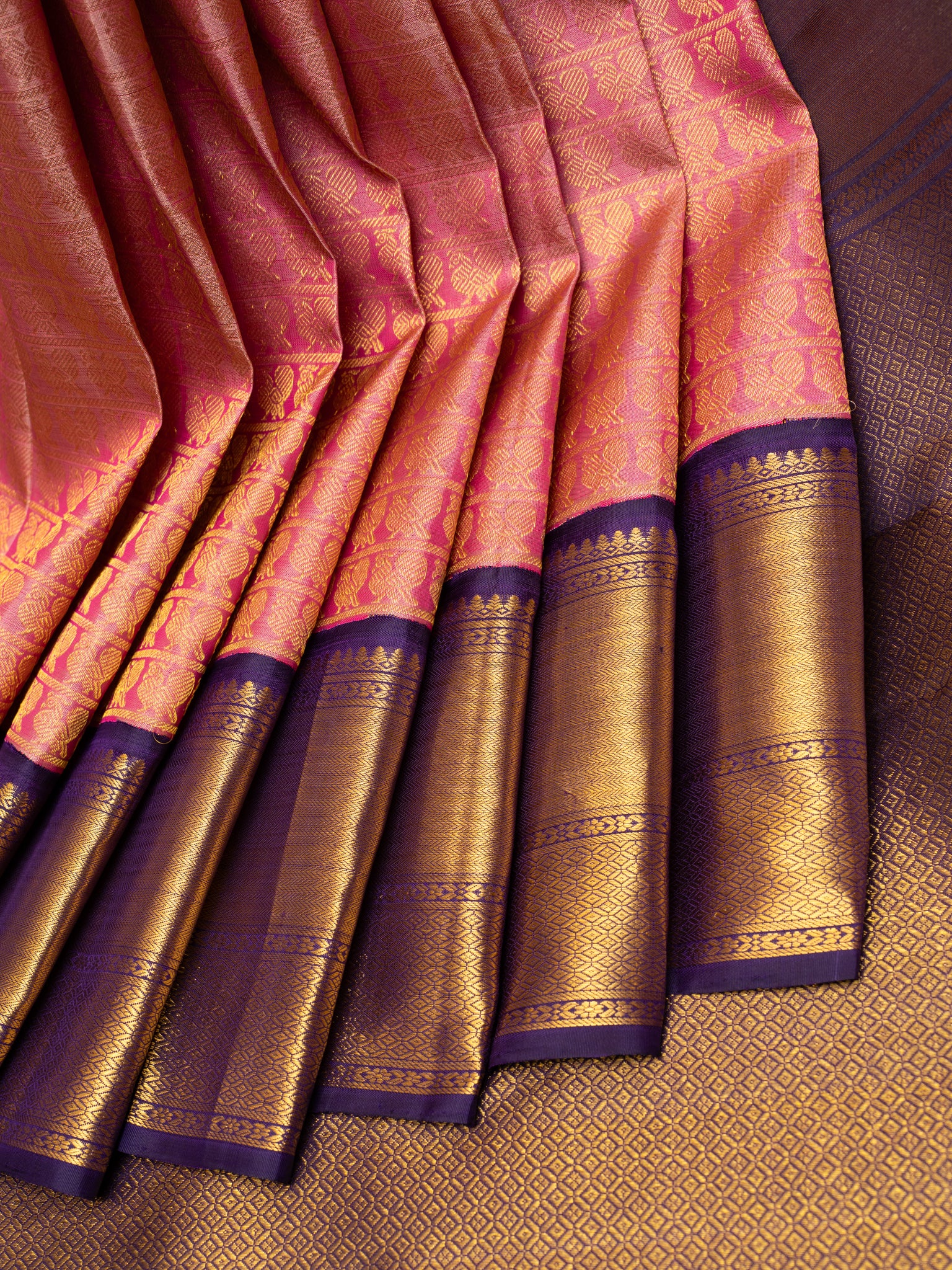 Coral pink ayiram annam pure brocade Kanchipuram silk saree