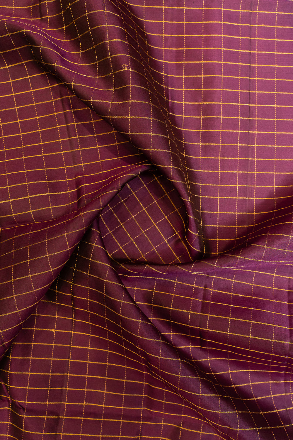 Aubergine purple checks pure soft silk saree