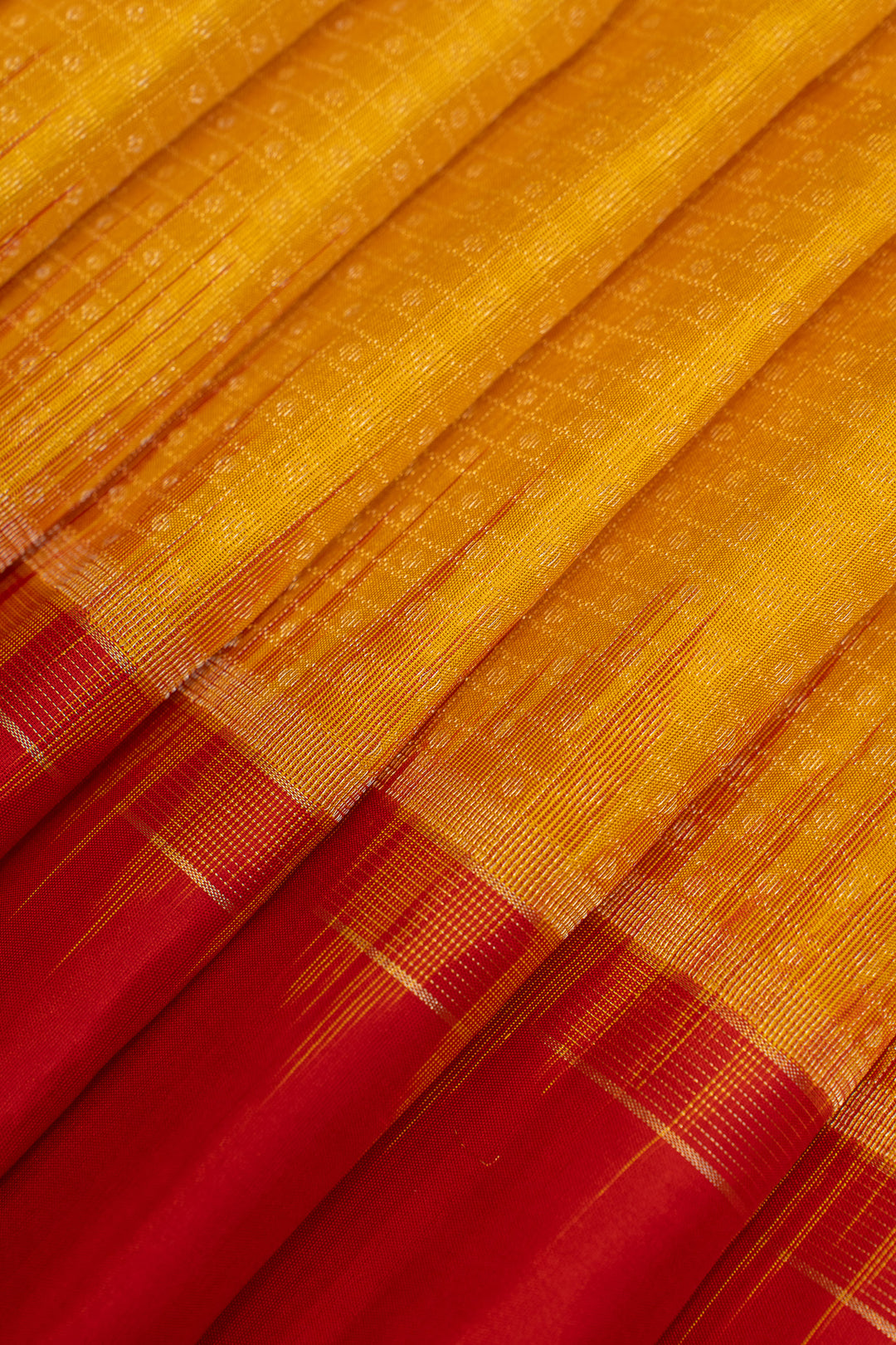 Yellow and red brocade checks pure soft silk saree