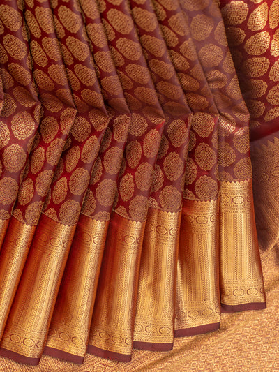 Maroon coin brocade pure Kanchipuram silk saree