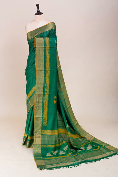 Green and Yellow Shibori Pure Tussar Saree