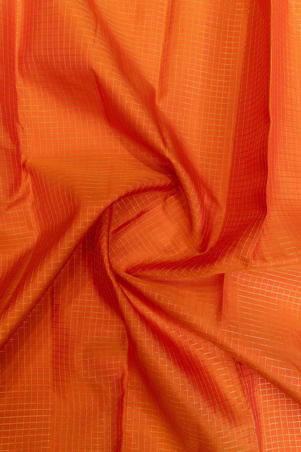 Orange checks pure silk saree