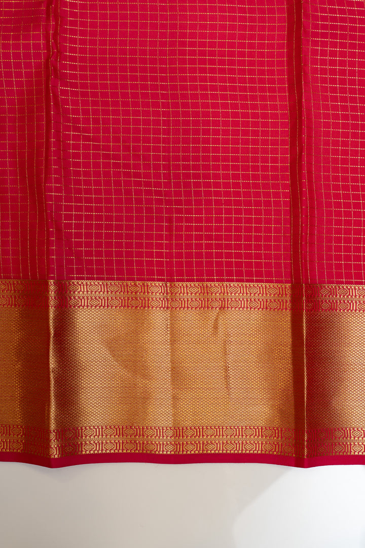 Orange checks pure silk saree