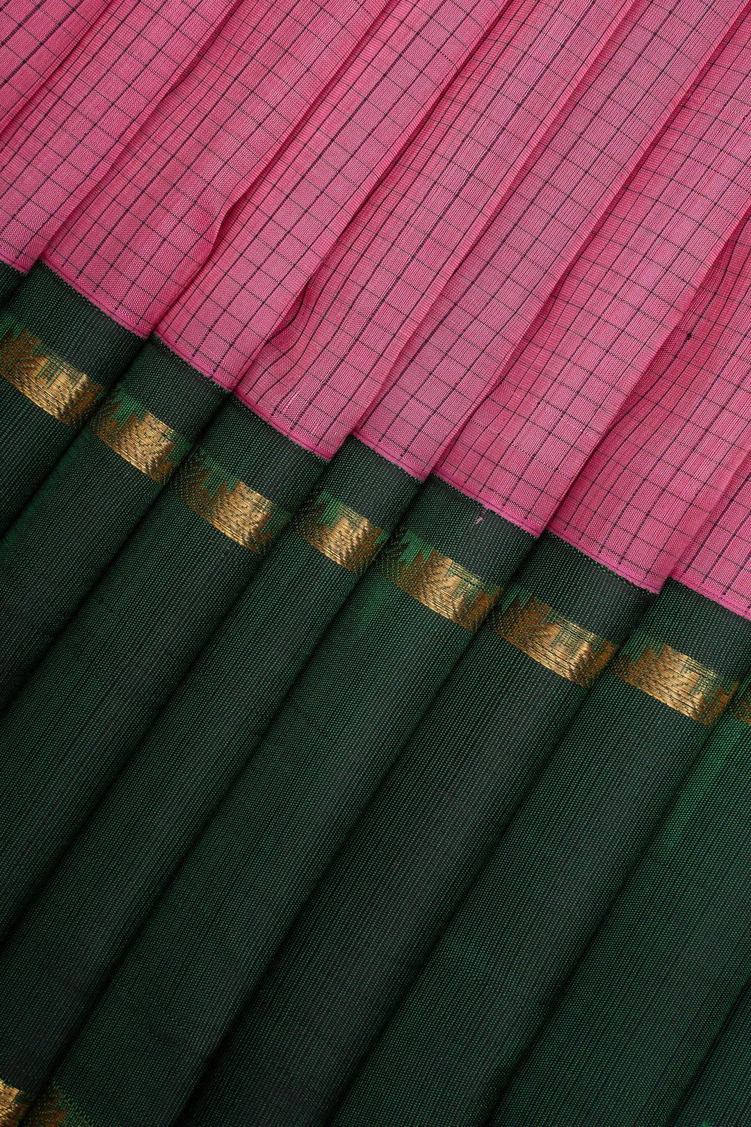 Pink and Green Korvai Podikattam Pure Silk Cotton Saree