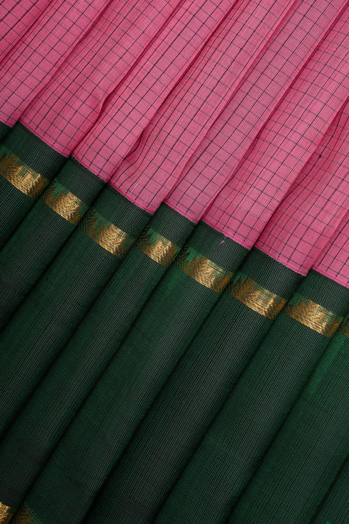 Pink and Green Korvai Podikattam Pure Silk Cotton Saree