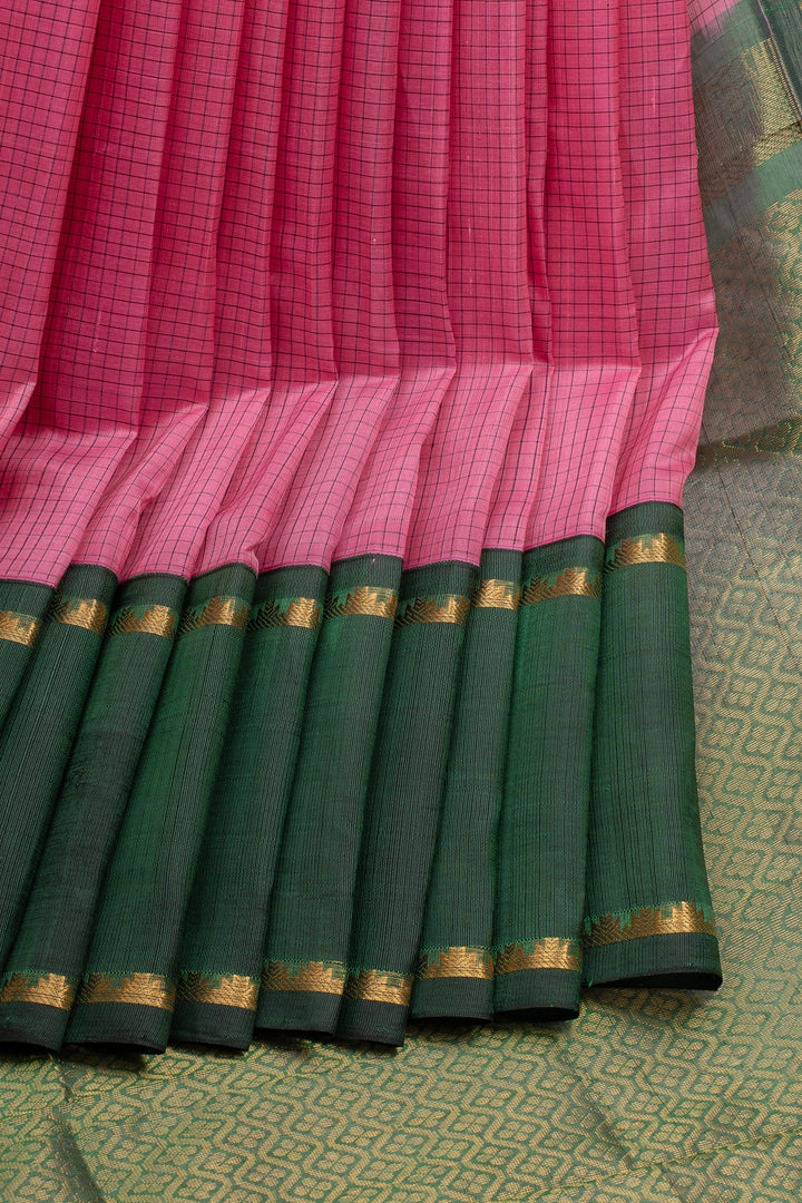Pink and Green Korvai Podikattam Pure Silk Cotton Saree