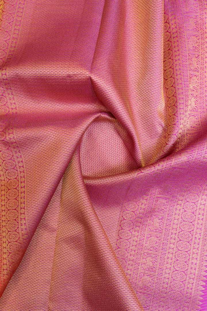 Magenta pink zari checks pure silk saree