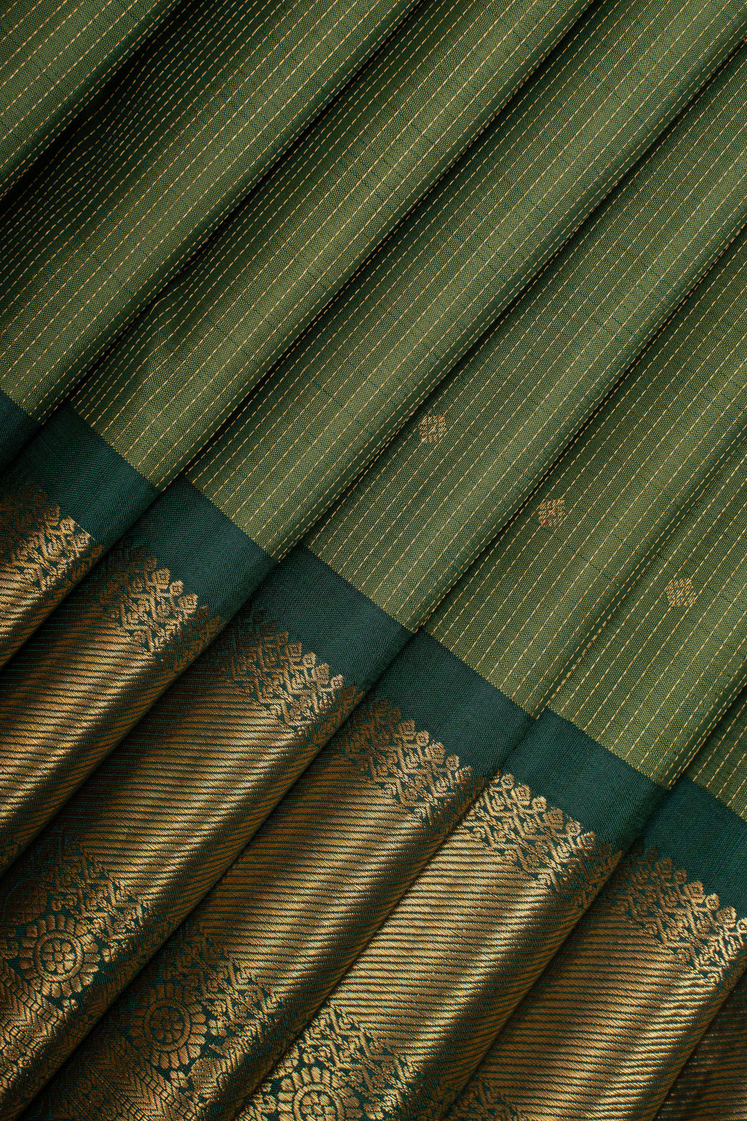 Mehandi Green Stripes Pure Kanchipuram Silk Saree