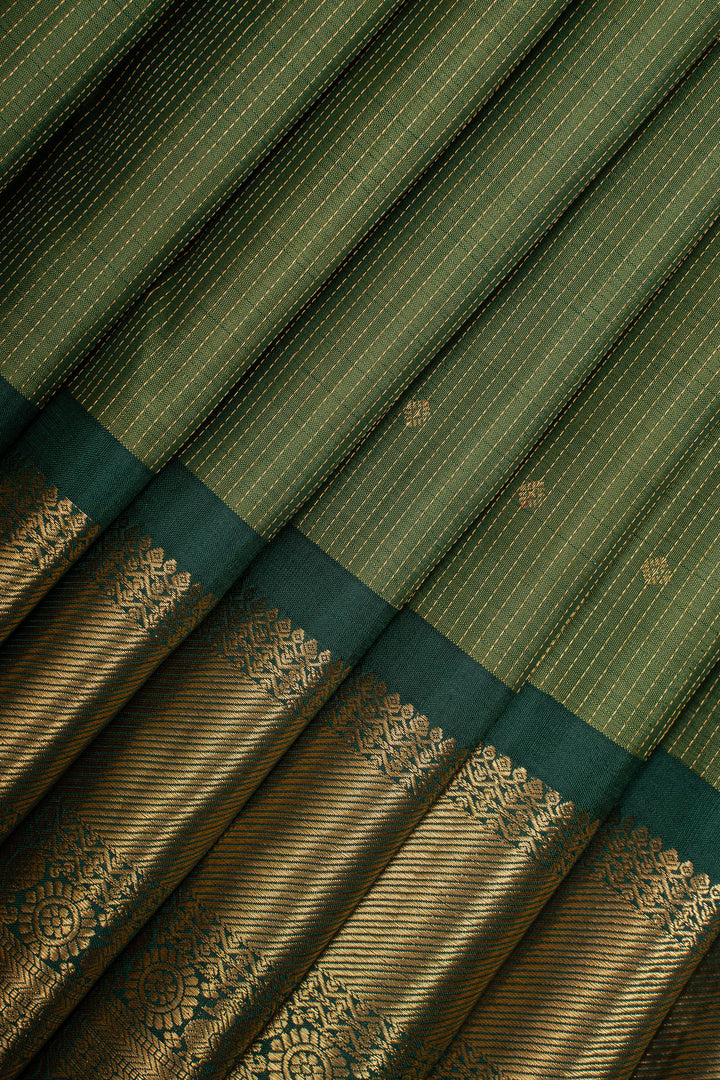 Mehandi Green Stripes Pure Kanchipuram Silk Saree