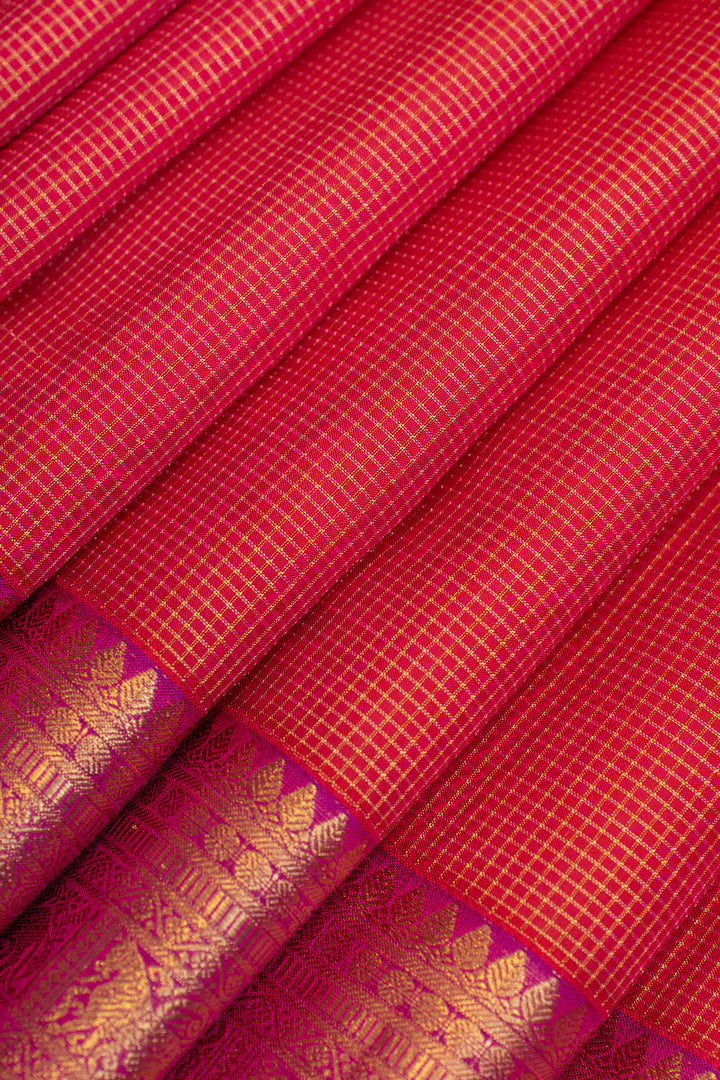 Magenta pink zari checks pure silk saree