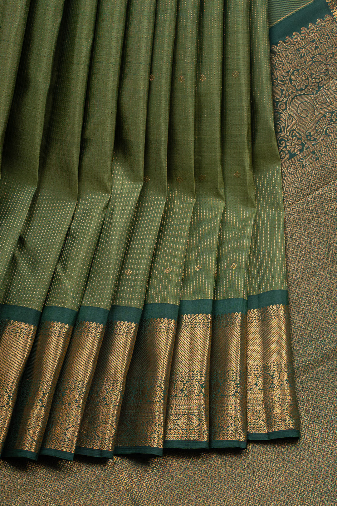 Mehandi Green Stripes Pure Kanchipuram Silk Saree