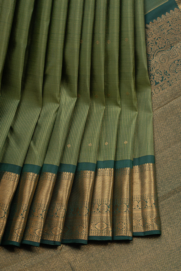 Mehandi Green Stripes Pure Kanchipuram Silk Saree