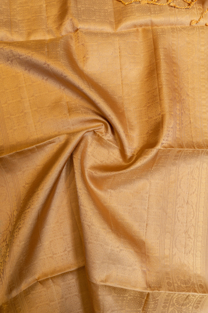 Emerald green and beige pure soft silk saree