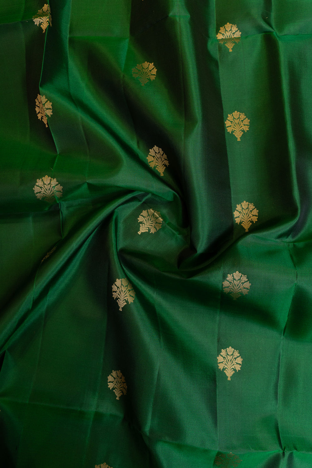 Emerald green and beige pure soft silk saree