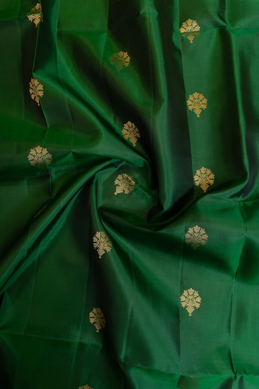 Emerald green and beige pure soft silk saree