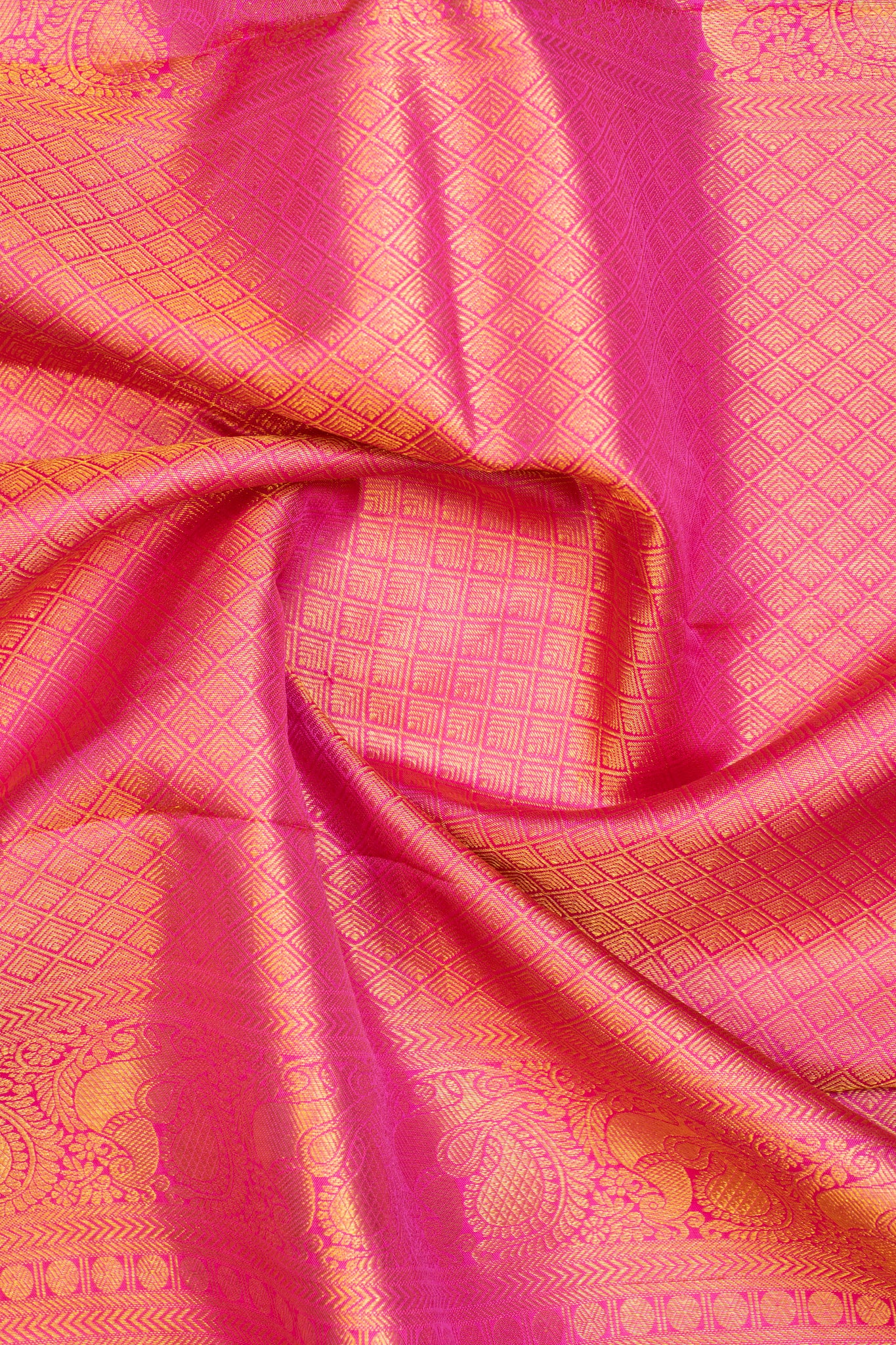 Khaki gold and Rani pink traditional pure Kanchipuram silk saree