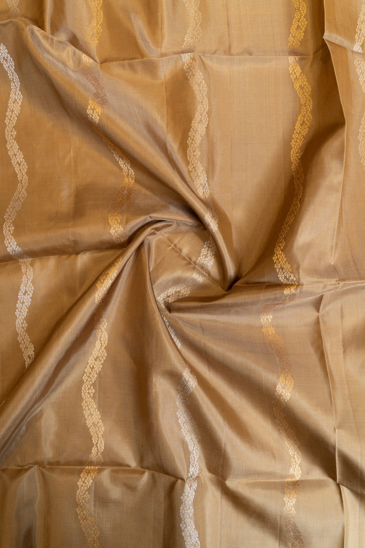 Beige and yellow ornamental&nbsp;Stripes pure soft silk saree
