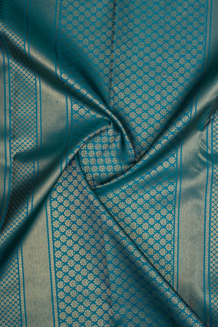 Peacock Blue Brocade Pure Kanchipuram Silk Saree