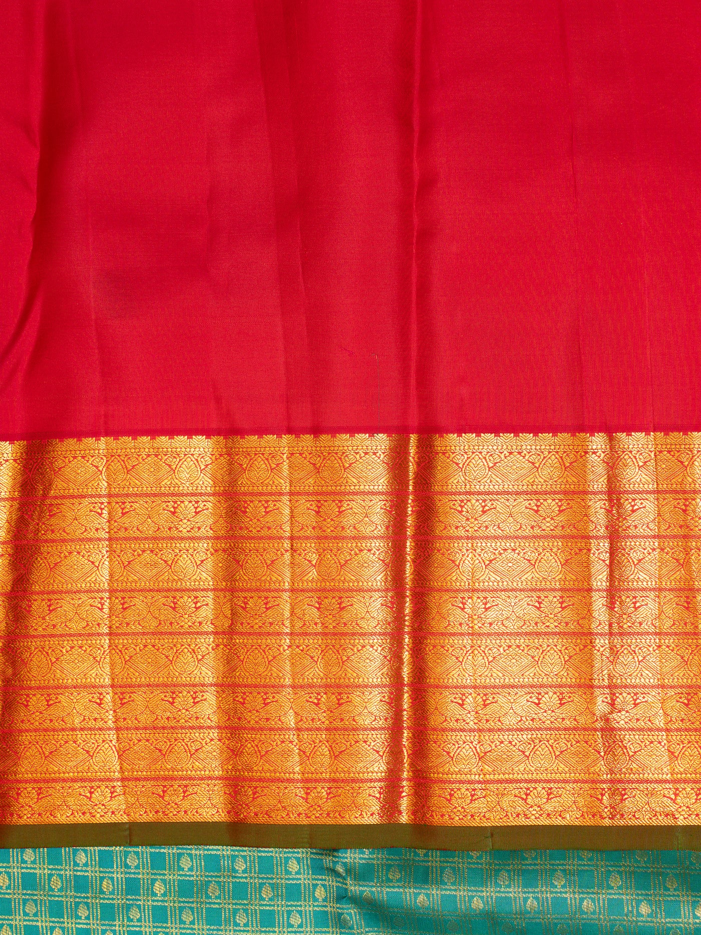 Turquoise Blue and Peach Brocade Pure Kanchipuram Silk Saree