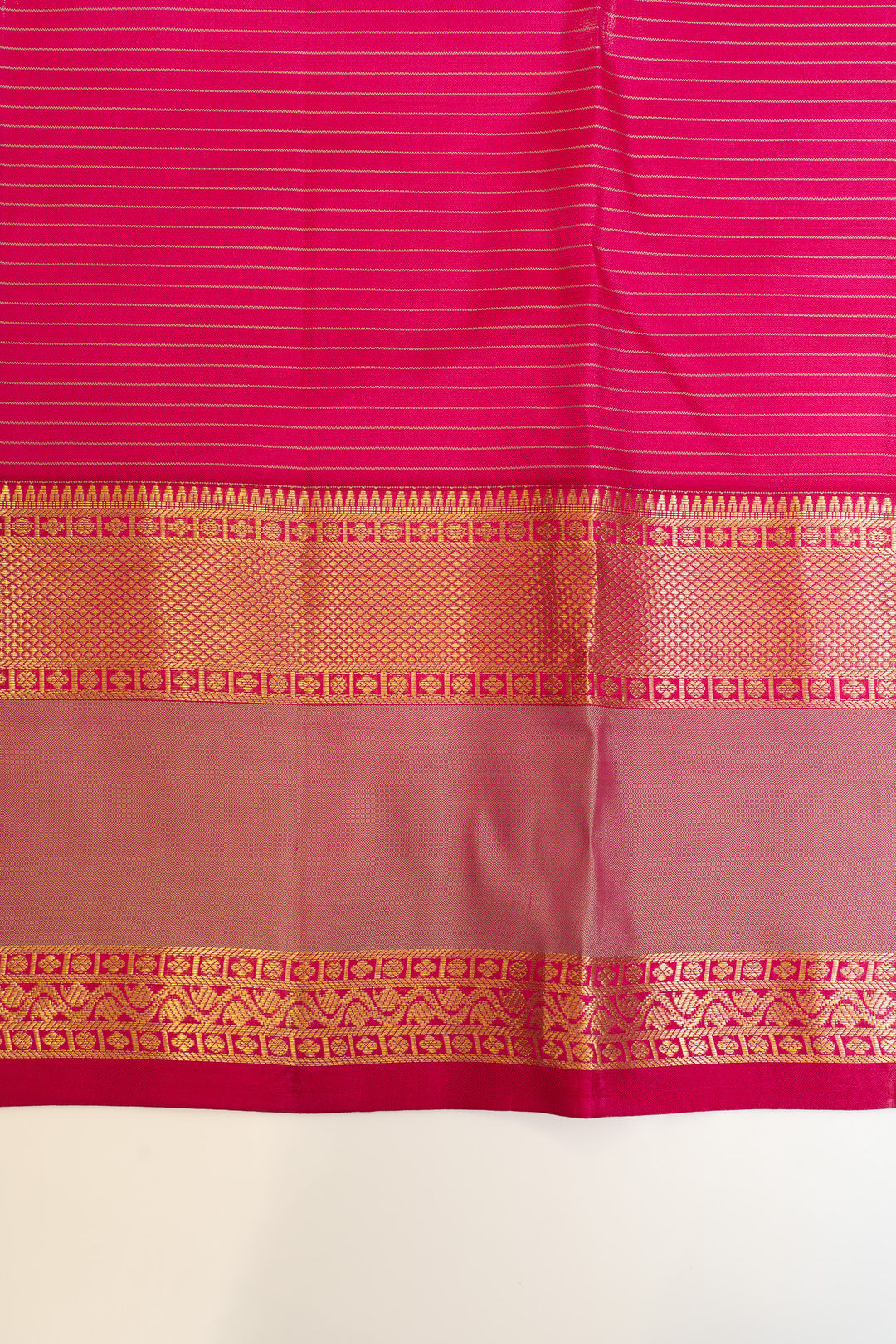 Beige and lilac stripes pure Kanchipuram silk saree