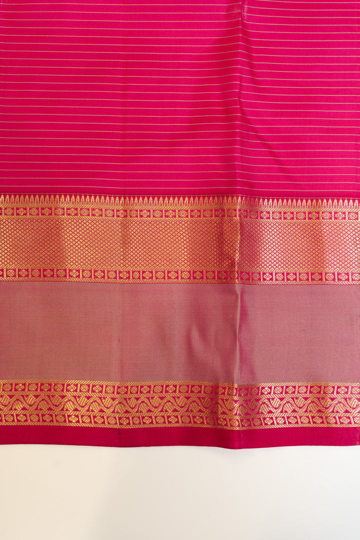 Beige and lilac stripes pure Kanchipuram silk saree